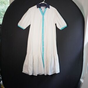 Addison Bay Isle White Midi Poplin Tiered Dress Short Sleeve Casual Shirt Medium